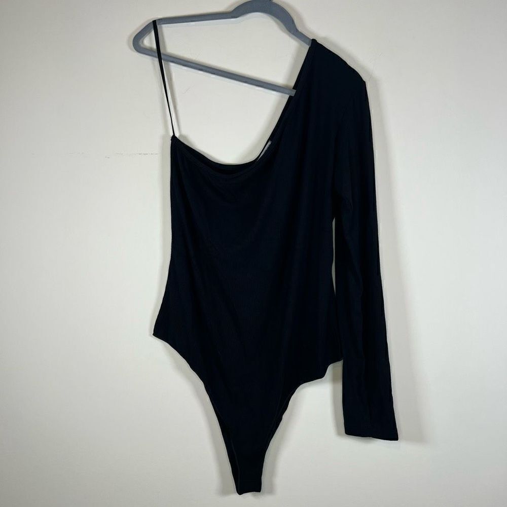 NWT LNA Clothing Slade Heavy Rib One Shoulder Bodysuit Black 2X‎
